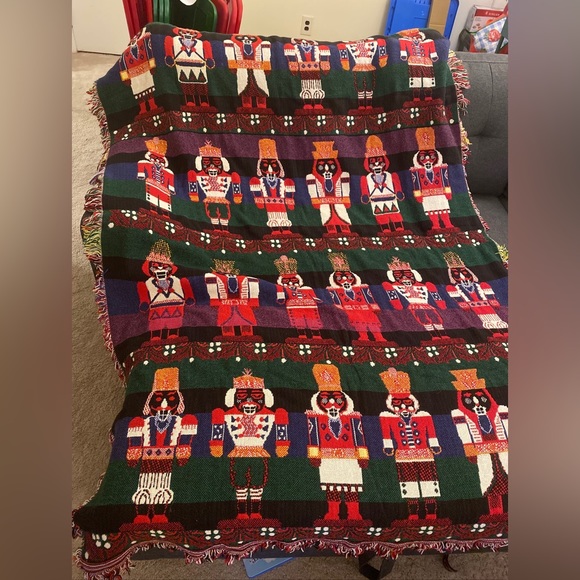 Vintage Woven Reversible Toy Soldier Nutcracker Christmas Throw Blanket - Picture 1 of 4